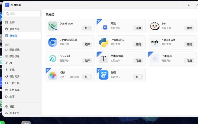 已安装列表中的 OpenSurge
