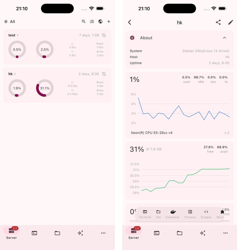 Server Box 移动端：服务器列表与详情页图表
